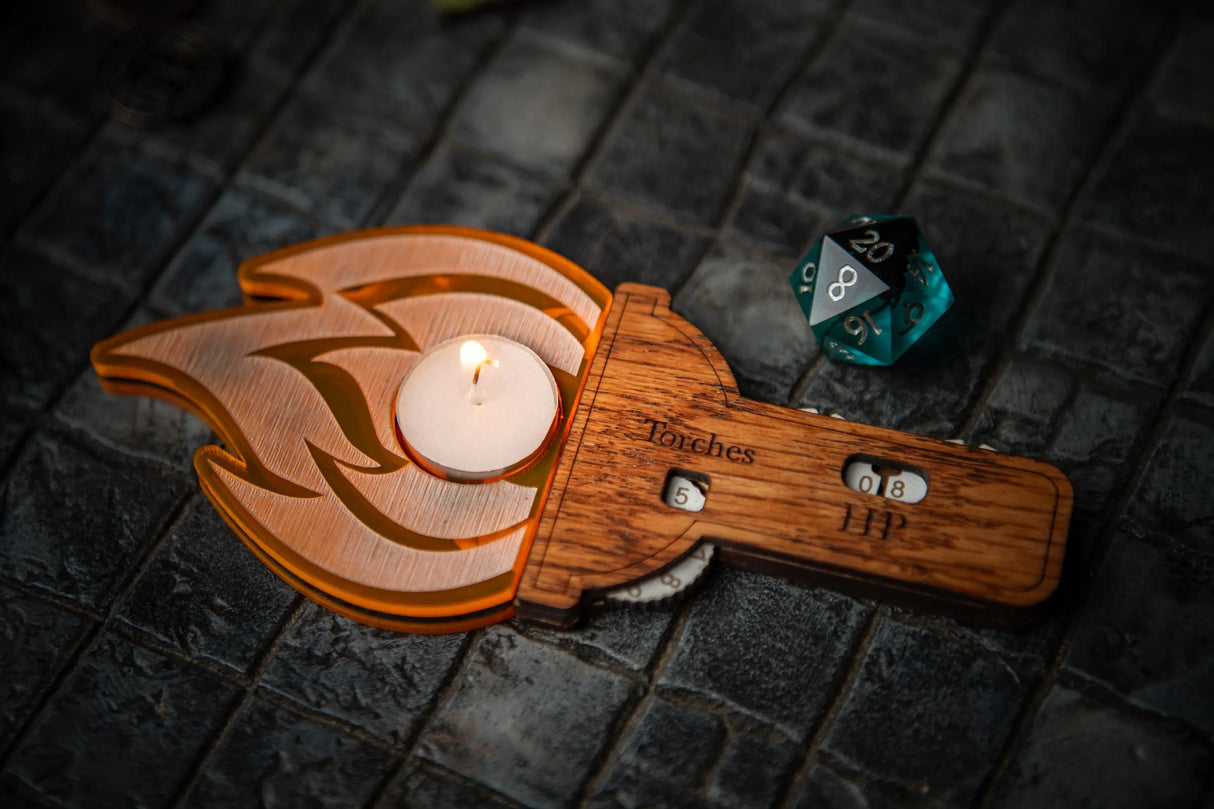 Shadowdark Torch and HP Tracker with Candle Holder