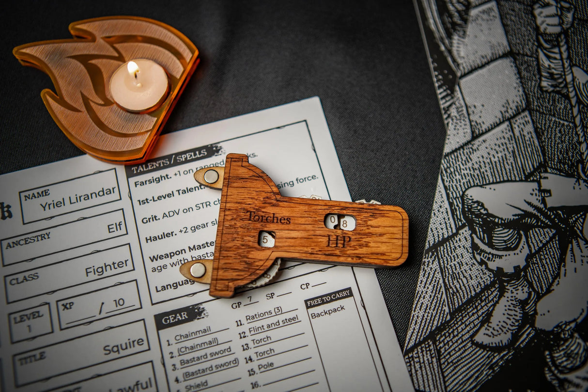 Shadowdark Torch and HP Tracker with Candle Holder