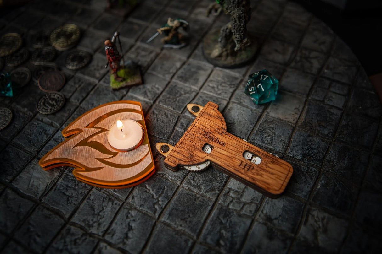 Shadowdark Torch and HP Tracker with Candle Holder